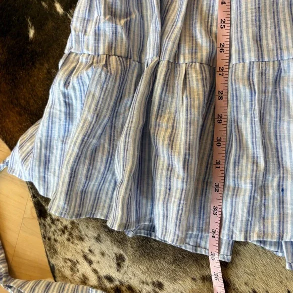 MILLE Resort Violetts Blue Striped Linen Dress Size Small Ruffle - Picture 9 of 9